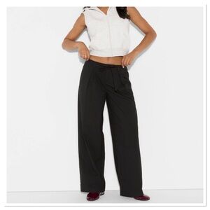 Women’s Mid-Rise Slouchy Wide Leg Trousers Pants in Black